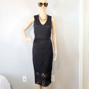 NWT H&M Black Lace Fitted Midi Dress